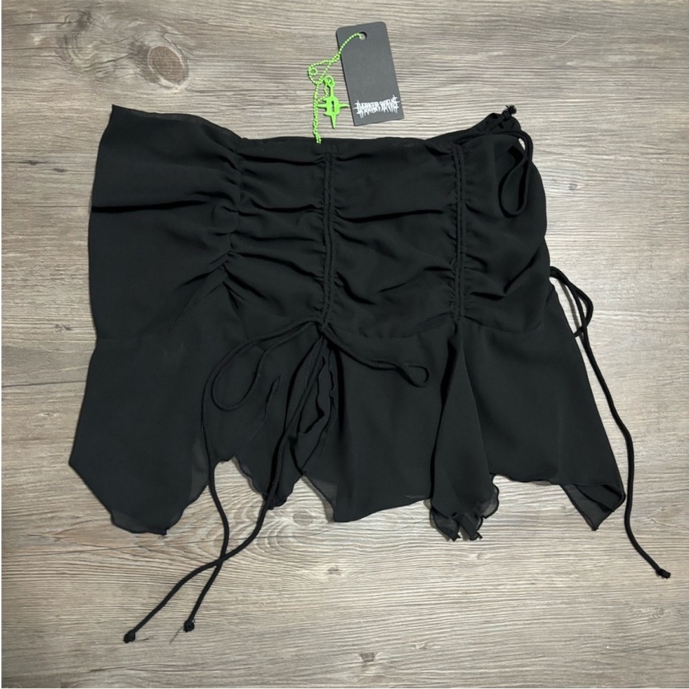 NWT Dolls Kill / Darker Waves Black Ruched Mini Skirt - Picture 1 of 5